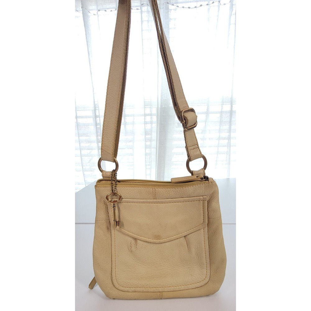 Fossil Modern Cargo Organizer Crossbody‎ Leather Shoulder Bag Light Yellow Purse